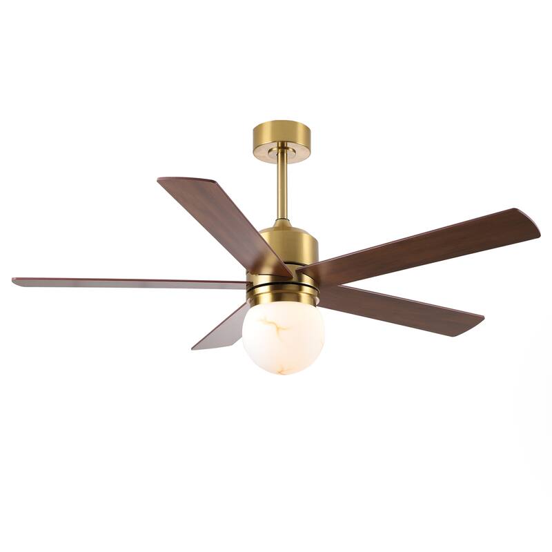 52" Modern Globe Frosted Glass Gold Dimmable Ceiling Fan with Light and Remote
