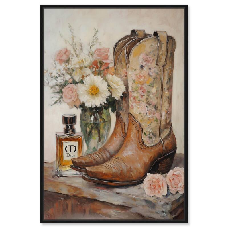 Delicate Floral Boots Canvas by Art Remedy - Black - 16" x 24"