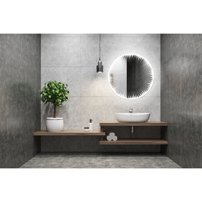 AQUADOM Flame LED Lighted Round Mirror With Dimmer, Defogger, Touch Control - 36"