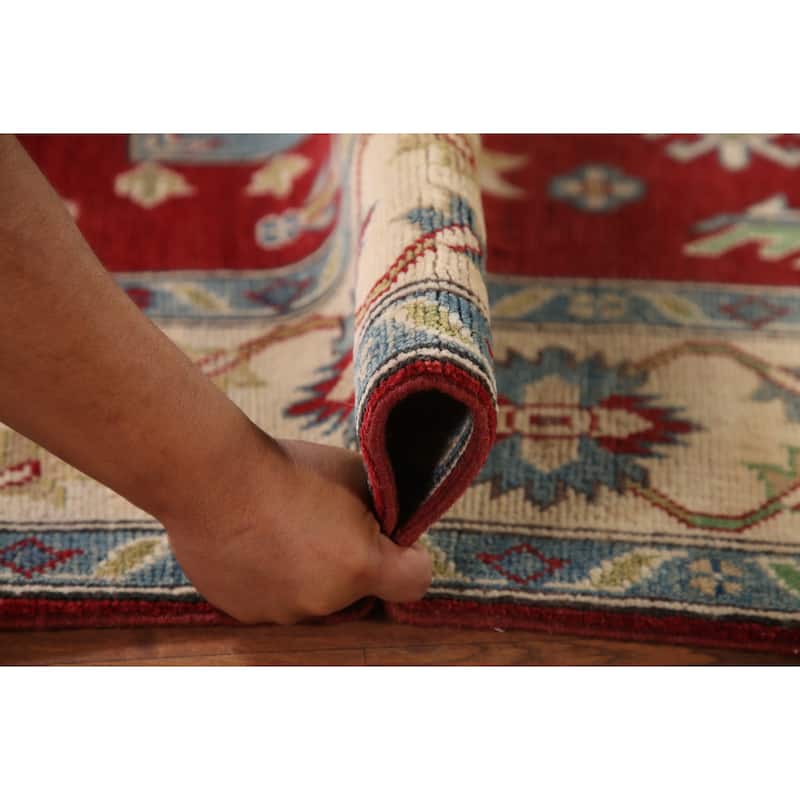 Traditional Kazak Area Rug Hand-Knotted Red Wool Carpet - 5'8" x 7'9"