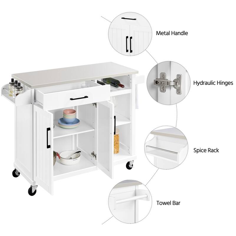 Yaheetech Rolling Kitchen Cart with Stainless Steel Top and Storage
