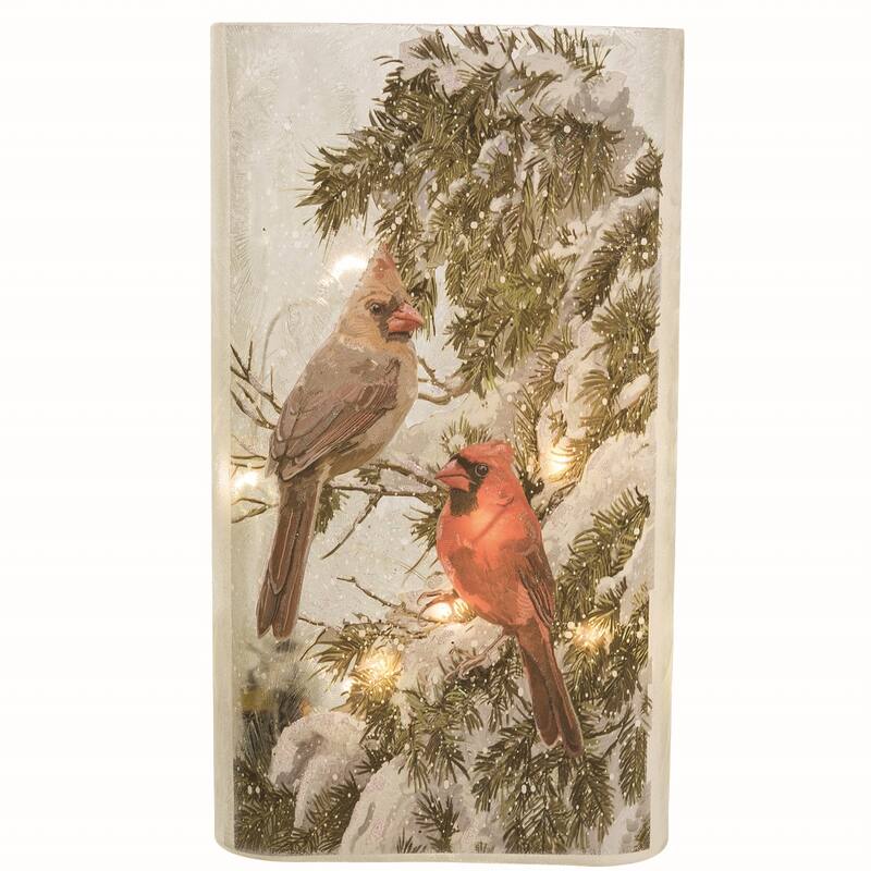 Transpac Glass Red Christmas Light Up Hand Painted Cardinal Decor