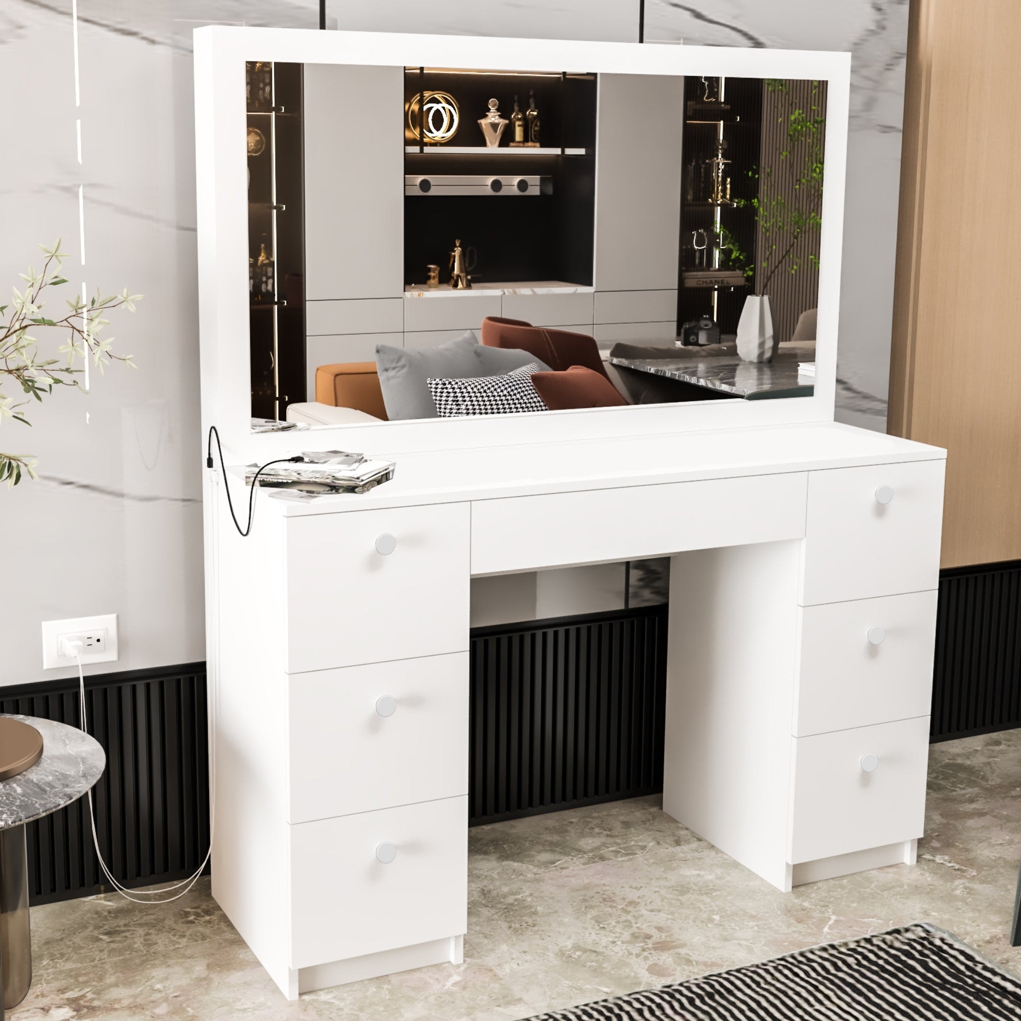 Boahaus artemisia dressing table vanity with outlet mirror stores