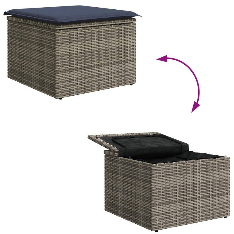 vidaXL Patio Stool with Cushion Ottoman Seating Poly Rattan Brown/Gray/Black - 21.7x21.7x14.6 in
