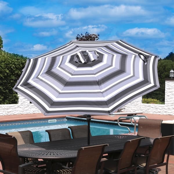 slide 2 of 23, Sunnydaze Aluminum Outdoor Patio Umbrella with Tilt and Crank Catalina Beach Stripe