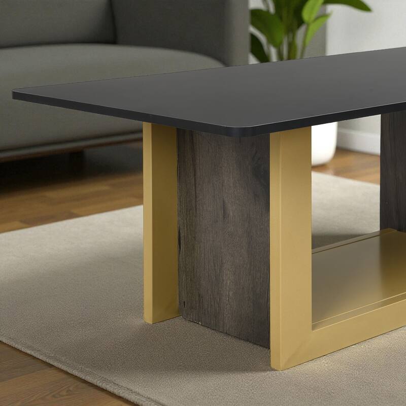 Modern Light Luxury Coffee Table Set of 2, Square Center and Side Table with Metal Frame for Living Room