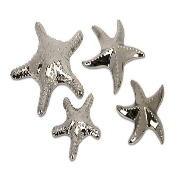 Set of 4 Metallic Silver Nautical Beach Inspired Starfish Table Top