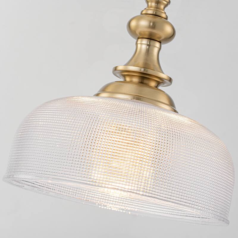 Mid-Century Modern 1-Light Gold Dome Pendant Light with Grid-Textured Glass for Kitchen Island Dining Room
