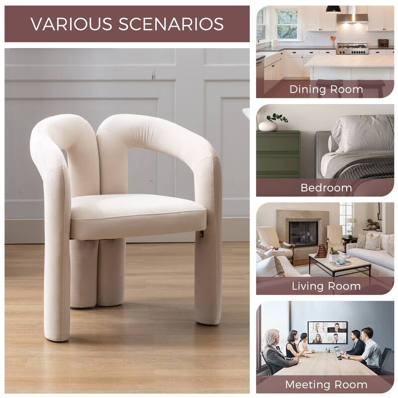 Set of 2 Beige Velvet Fabric Upholstered Armchair Dining Chair Barrel Side Chairs Accent Chair for Living Room Bedroom Kitchen
