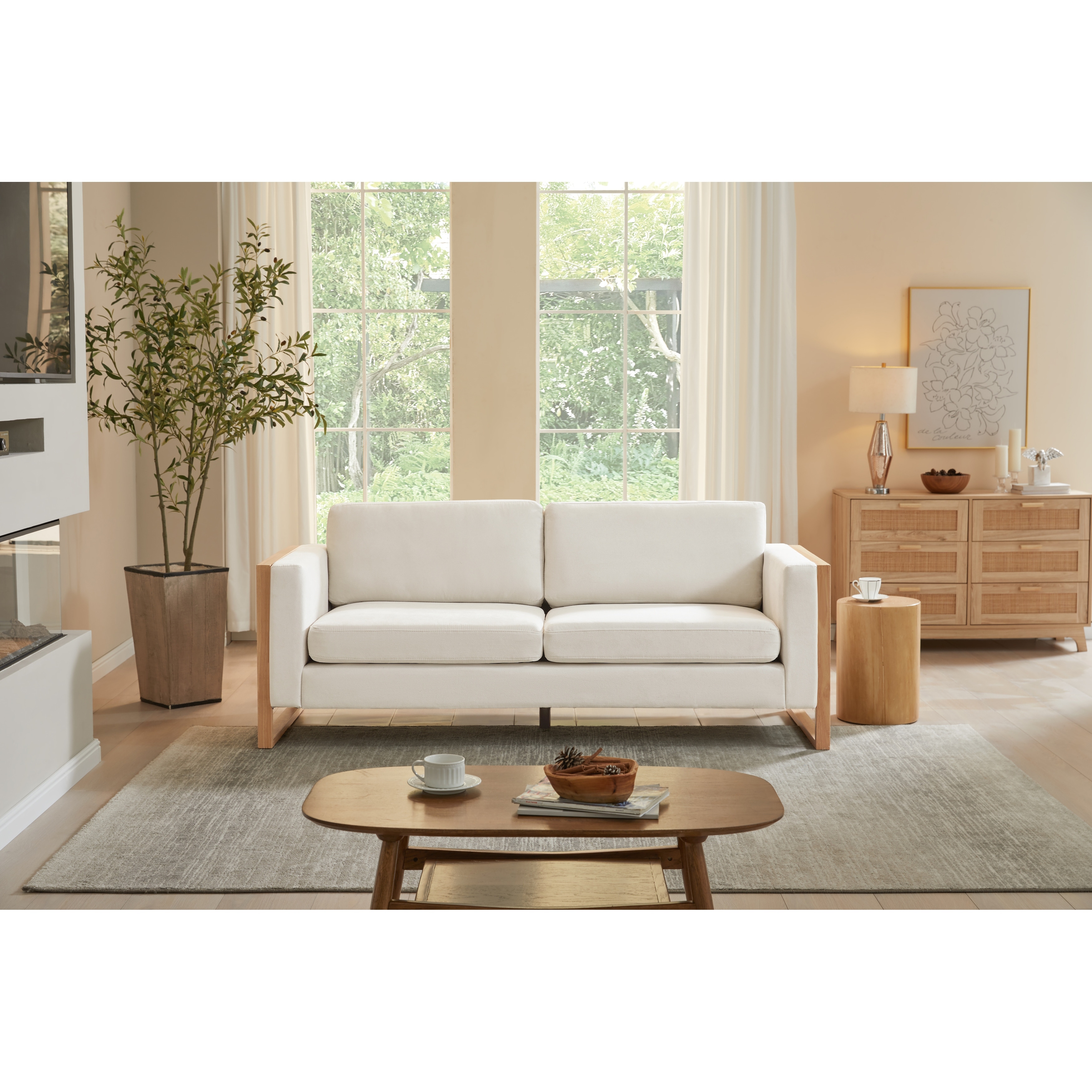 79" Mid Century Modern Boucle Loveseat Sofa Couch, 2-Seater Upholstered Sleeper Sofa w/Solid Wood Legs for Living Room, Bedroom