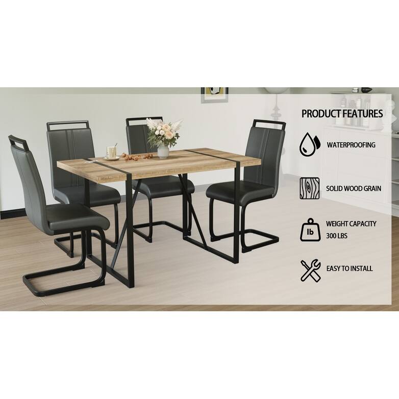 Modern 5-Piece Dining Set with Rectangular MDF Table & 4 PU Armless High Back Chairs