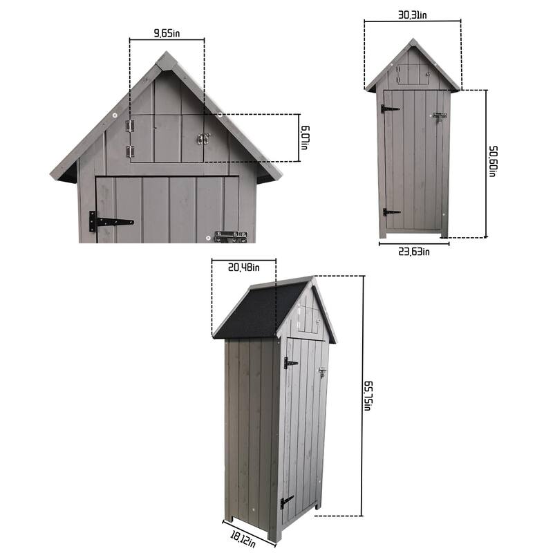 Garden Storage Shed with Removable and Portable Wooden Storage Cabinet, Triangular Asphalt Roof, Weather-resistant