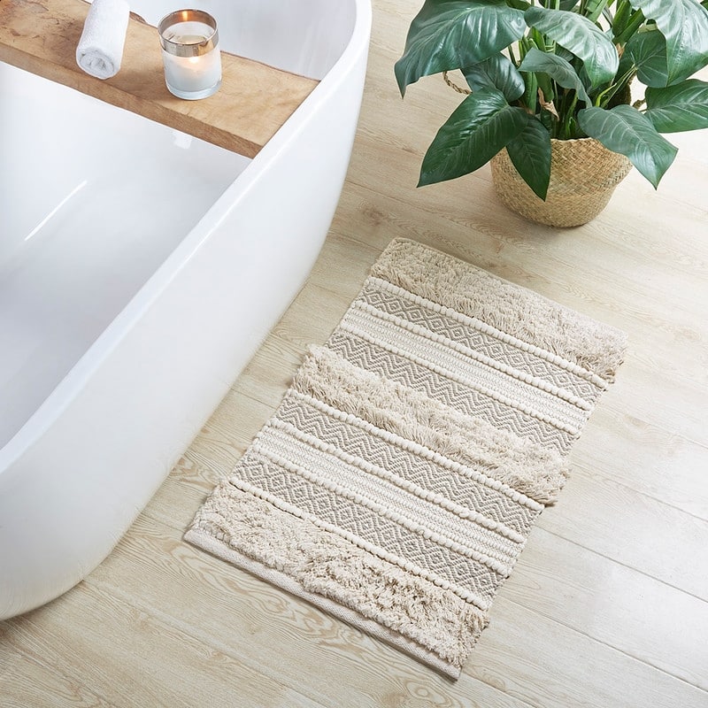 Woven Texture Stripe Bath Rug Grey 20x32"