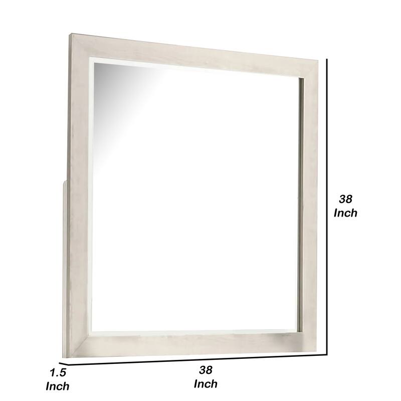 Hyao Dresser Mirror, White Wash Veneer, 38 Inch Square Frame - White Wash