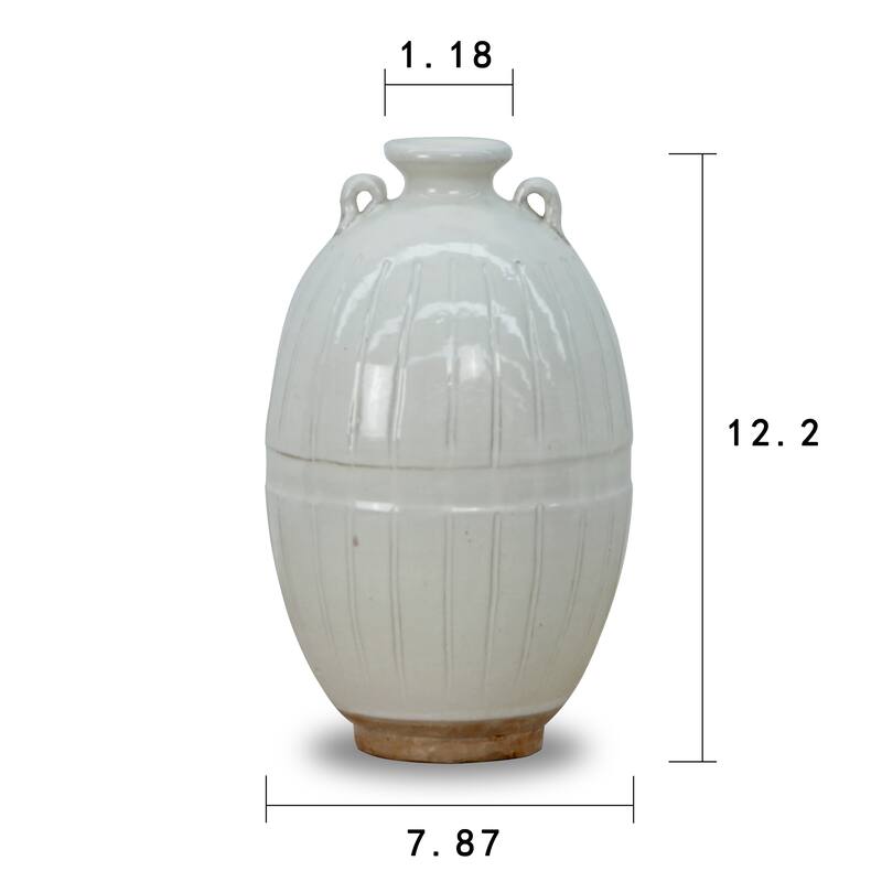 Artissance 12" Off White Ceramic Pot with Stripe Decoration Unglazed Base