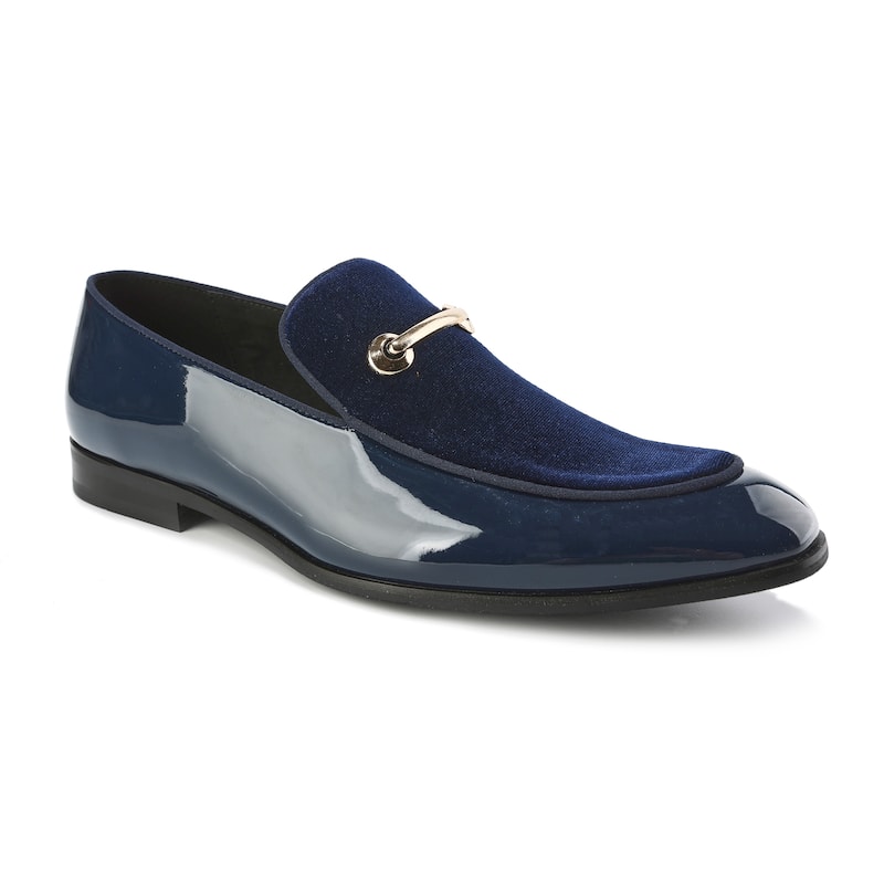 Gino Vitale Velvet & Patent Leather Slip On Dress Loafer - Blue - 8.5