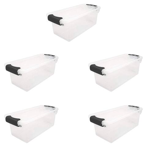 Homz 7.5 Qt Clear Storage Organizing Container Bin with Latching Lids, (5 Pack)