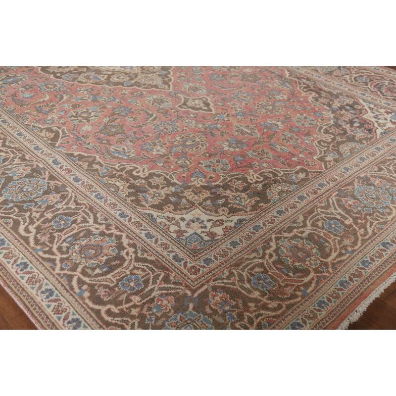 Pink Mashad Vintage Persian Area Rug Handmade Wool Carpet - 6'5" x 10'0"