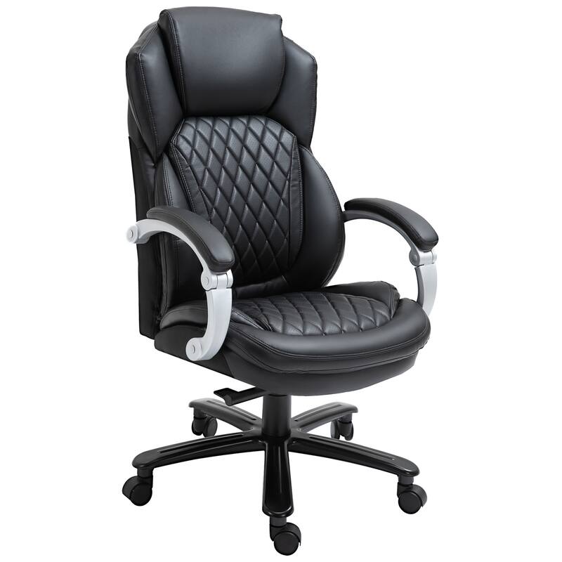 Black Adjustable Height Leather Upholstered Office Desk Chair Gaming Chair, Swivel Chair Computer Task Chair with Wheels