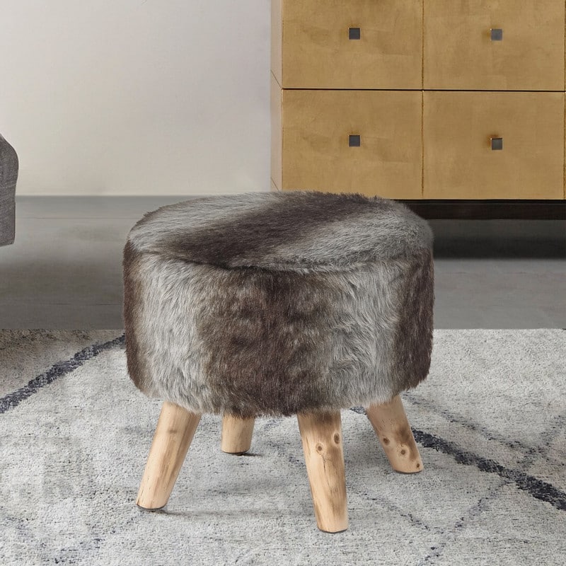 Adeco Modern Round Padded Upholstered Ottoman Footrest Stool