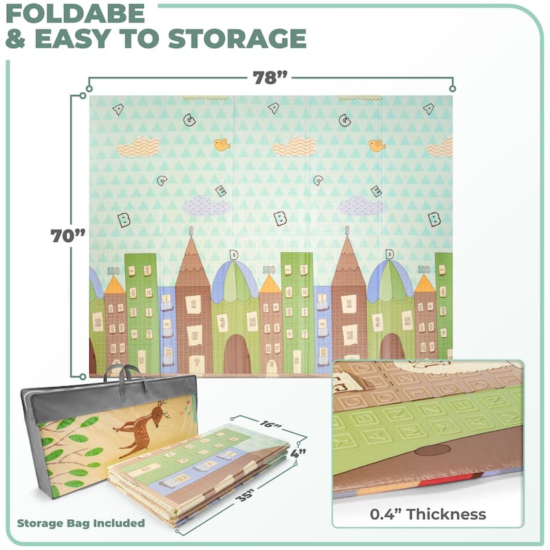 Sorbus Foldable Baby Kids Play Mat, Floor Foam Mats with Travel Bag - Waterproof Foldable - 78" x 70" x 0.4" - 78 x 70 x 0.4”