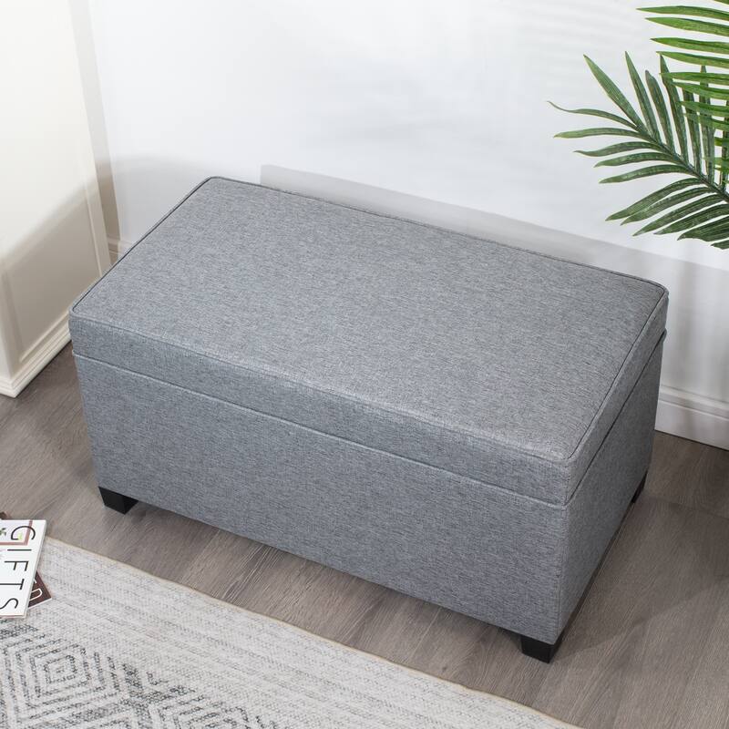 Adeco Linen Storage Ottoman Bench for Entryway or Bedroom - Grey