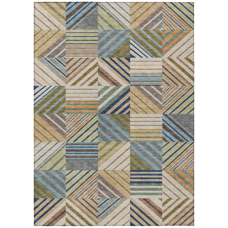 Machine Washable Indoor/ Outdoor Geo Mosaic Chantille Rug