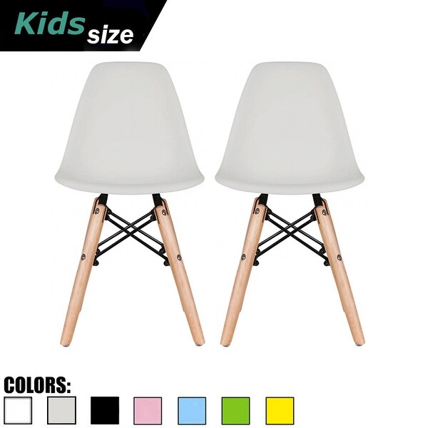 2xhome Set of 2 Light Grey Modern Kids Size Molded Plastic Armless Chair Color Seat for Children's Room Natural Wood Eiffel Legs