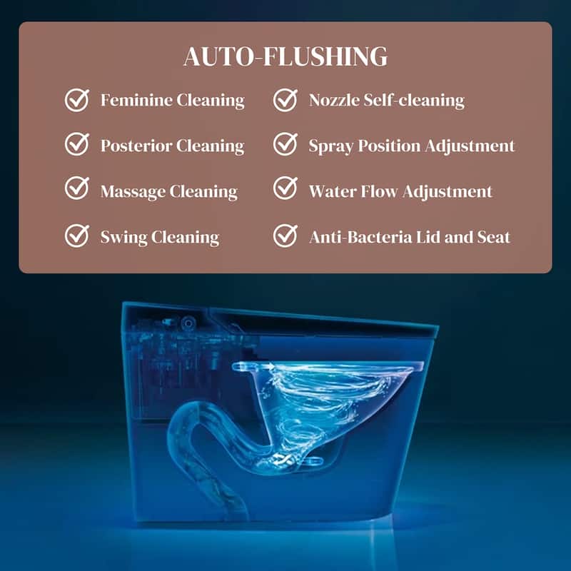 Smart Bidet Toilet with Heated Water/Adjustable Washing Settings/Air Dryer/LED-light, One Piece Bidet-Toilet with Remote Control
