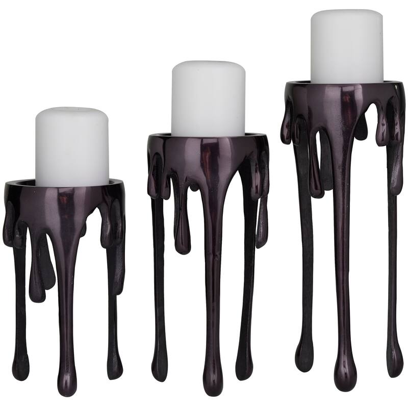 Aluminum Metal Abstract Melting Drip Candle Holder - Set of 3 Gold, Silver, Black or Copper - CosmoLiving by Cosmopolitan. - Black.