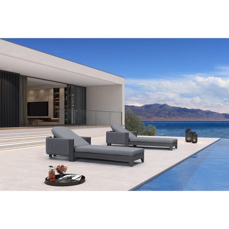 PURPLE LEAF Aluminum Adjustable Chaise Lounge with Cushion, Set of 2, for Poolside Sunbathing, Shale Color - Olefin Nurture Shale（Grey）