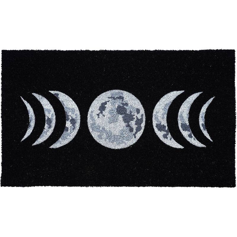 HomeRoots 17" X 29" Black And White Phases Of The Moon Outdoor Coir Door Mat - 17.00' X '29.00
