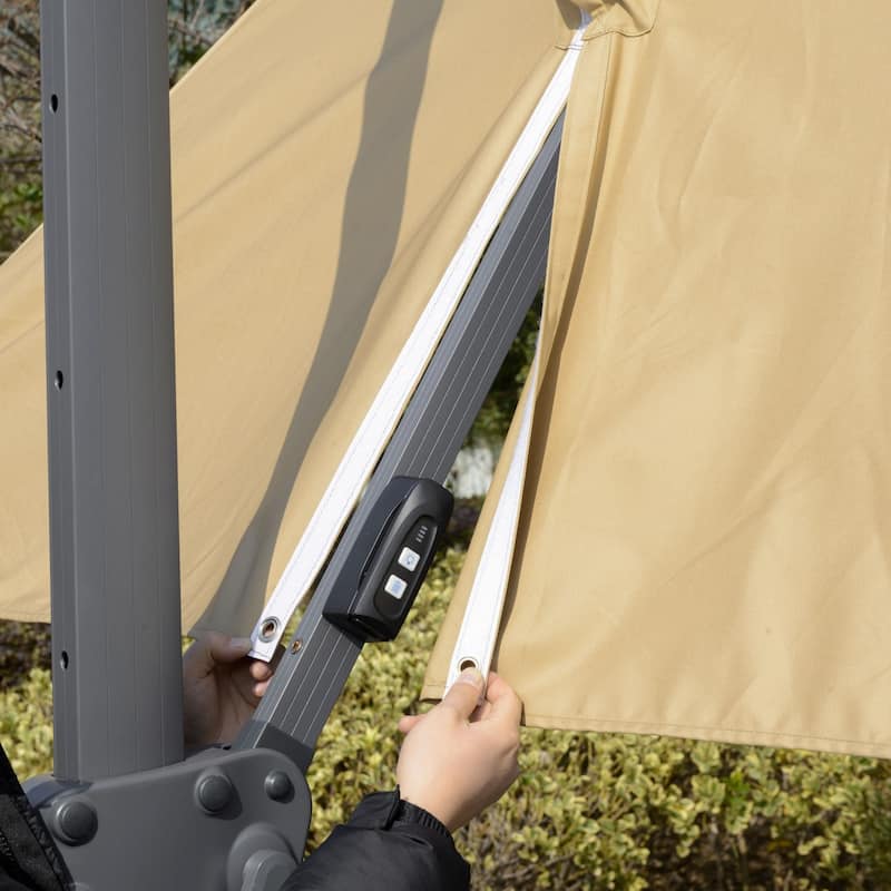 Cantilever outdoor patio umbrella with crank handle and cross base