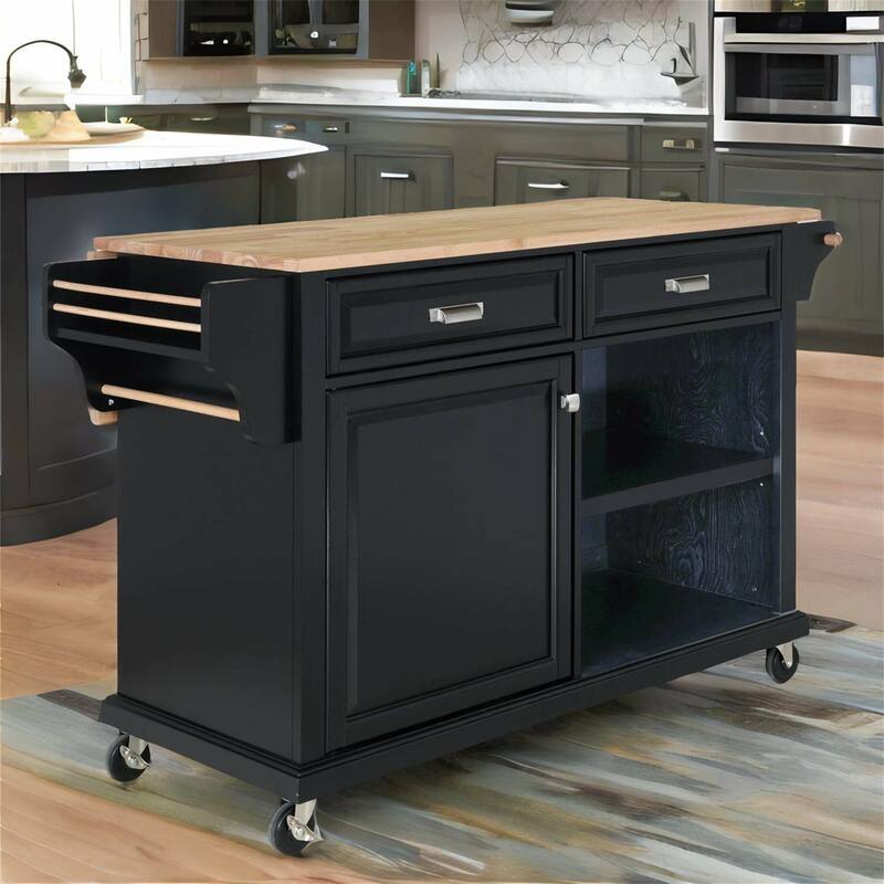 Natural Wood Top Kitchen Island with Storage