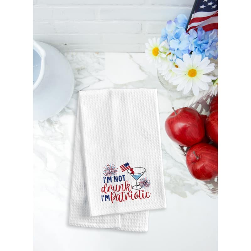 Funny Humorous "I'm Patriotic" Fireworks Waffle Weave Kitchen Dishtowel