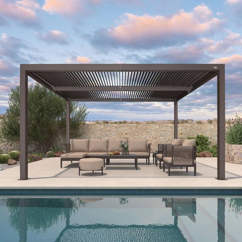 PURPLE LEAF Bronze Louvered Pergola Accessories Roller Blinds, Strip Light and Shutter Wall(Pergola Not Included)