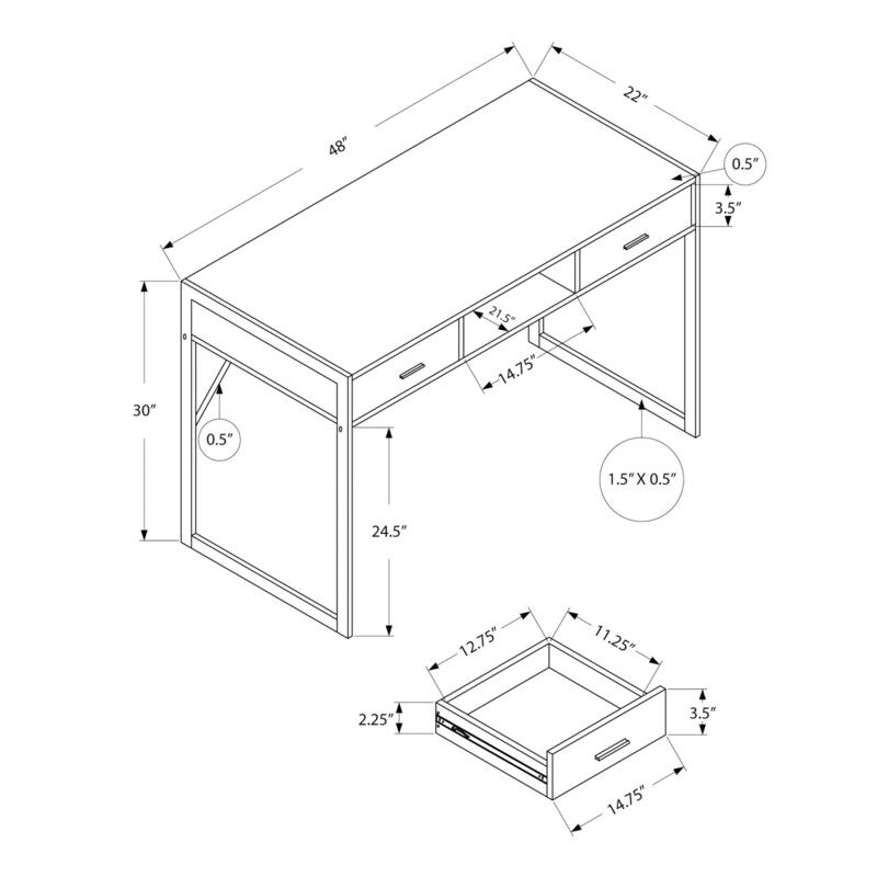 Computer Desk, Home Office, Laptop, Storage Drawers, 48"l, Work, White Laminate, Grey Metal, Contemporary