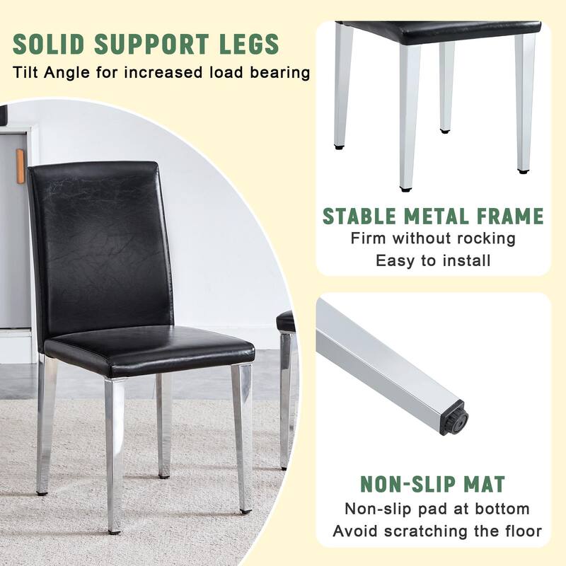 Set of 2 black PU backrest chairs with silver metal legs: They are ideally suited for minimalist and contemporary home s