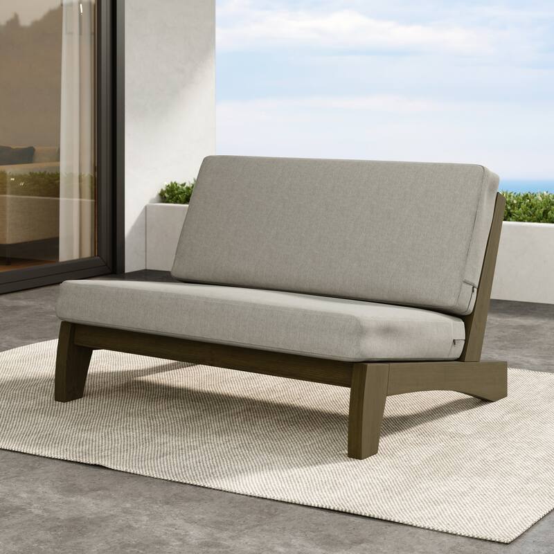 Teak Outdoor Armless Lounge Chair Set Loveseat with Cushions - LOVESEAT WHOLE CUSHION