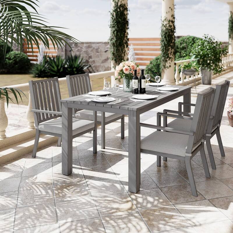 5 Pieces Patio Dining Sets Aluminum Outdoor Dining Table with 4 Chairs - Grey