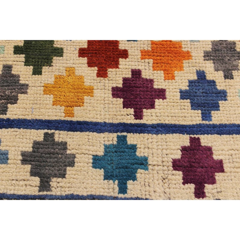 Eclectic Balochi Pace Beige/Blue Hand Knotted Wool Rug - 4'10'' x 6'6''