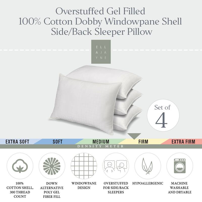 Cotton Windowpane Pillow, Side/Back Sleeper Firm, King (Set of 4)