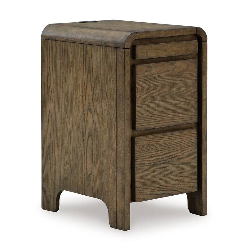 Accent Table, USB Charging Ports, 17 Inch Warm Brown Wood Veneer