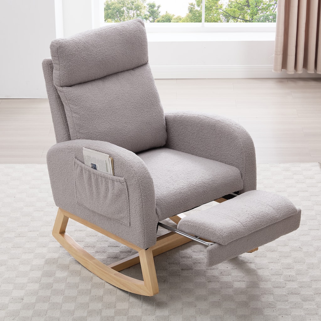 Rocking Chair Accent Chair Light Gray Office Chair with Adjustable Footstool, Rustic Arm Chair Padded Chair