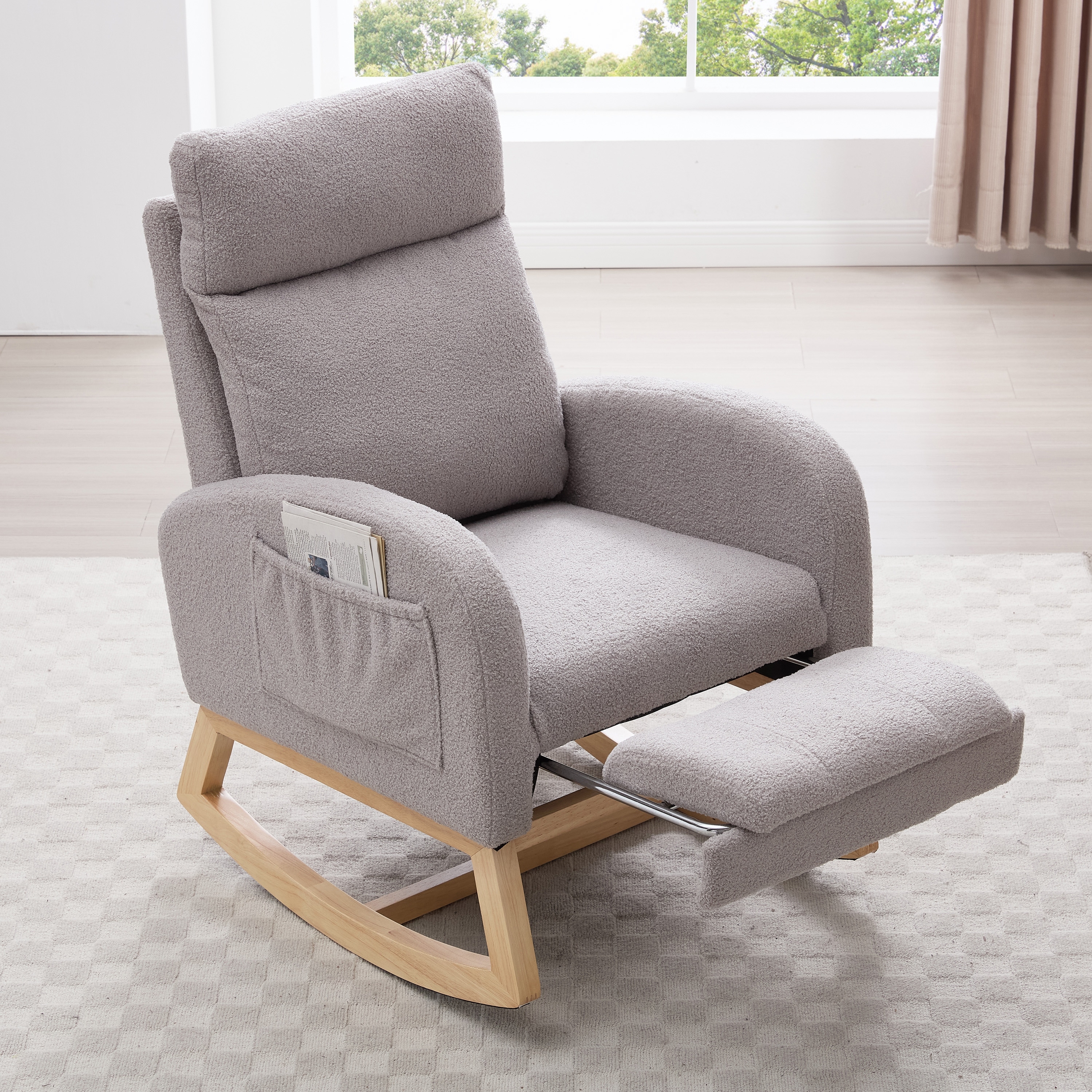 Rocking Chair Accent Chair Light Gray Office Chair with Adjustable Footstool, Rustic Arm Chair Padded Chair