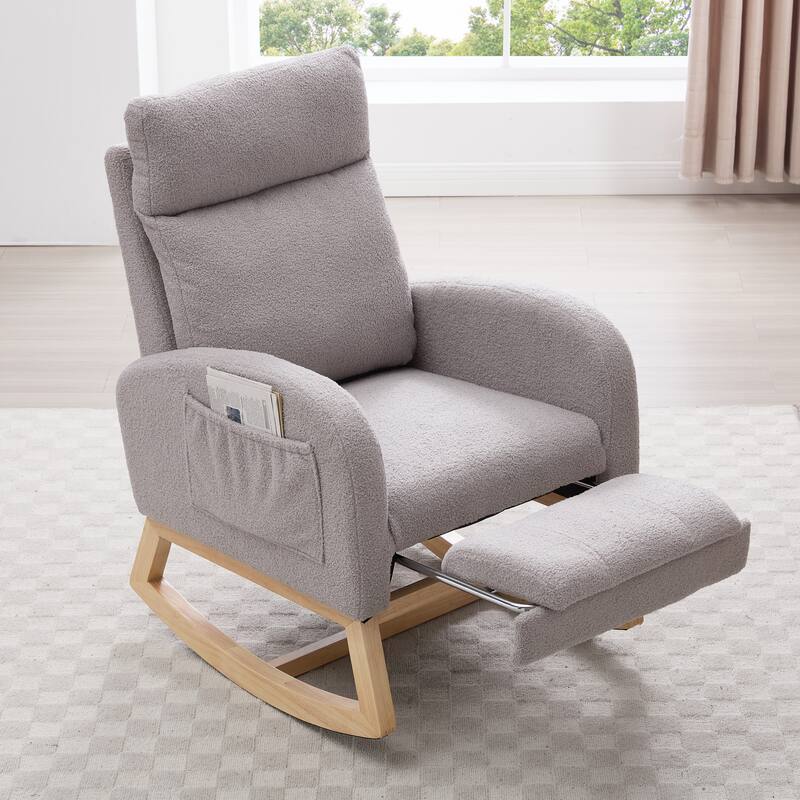 Rocking Chair Nursery, Modern Upholstered Glider Rocker with Side Pocket, High Backrest Accent Armchair for Living Room