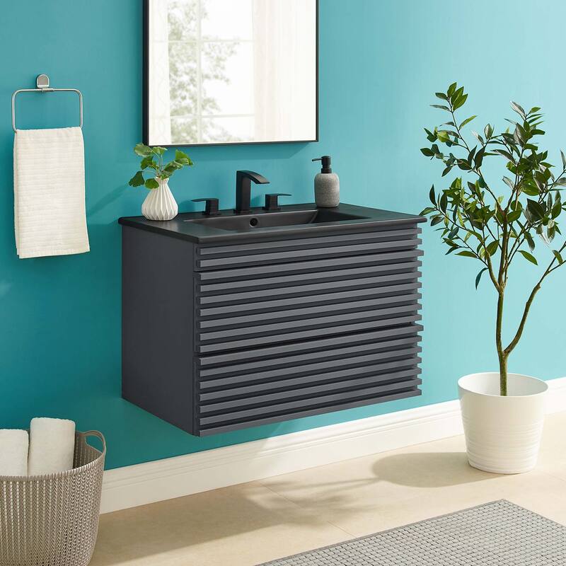 Render 30" Wall-Mount Bathroom Vanity - Gray Black