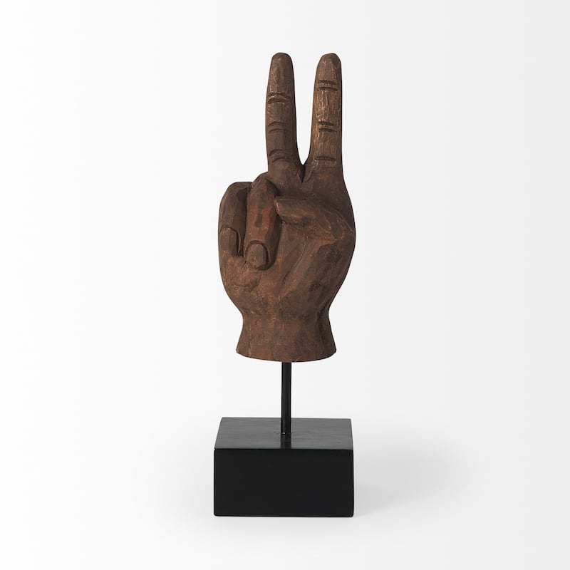 HomeRoots 13" Brown Fabric Hand Tabletop Sculpture - 4.00 in. x 13.00 in. x 4.00 in.