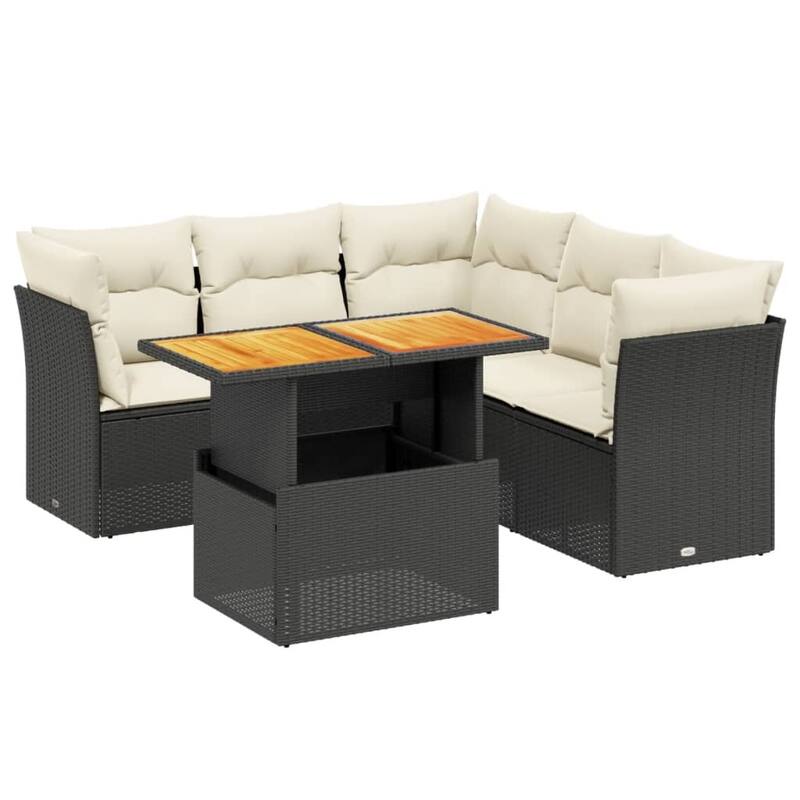 vidaXL Patio Sofa Set with Cushions Table and Sofas Outdoor 6 Piece Poly Rattan - 21.7 x 39.4 x 28.7