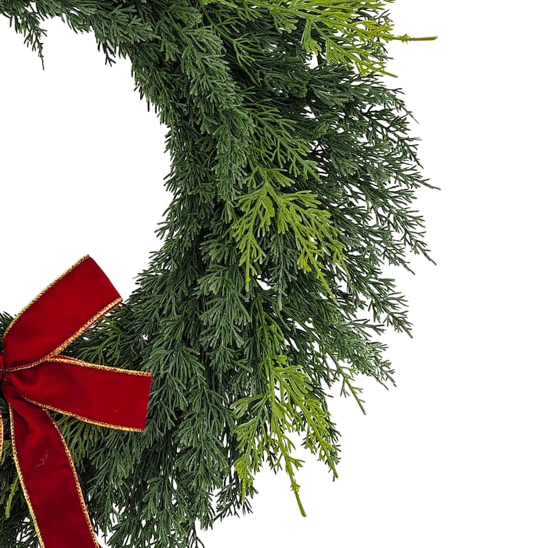 Puleo International 22" Artificial PE Cypress Christmas Wreath with Bow